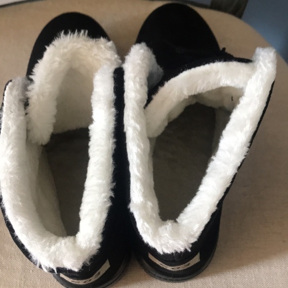 NWOT E03 black faux suede and white faux fur lace up combat boots size 42/10 - Picture 4 of 13